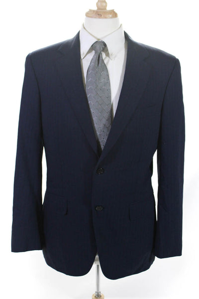Canali Mens Pinstriped Two Button Notched Collar Blazer Jacket Navy Blue IT 50