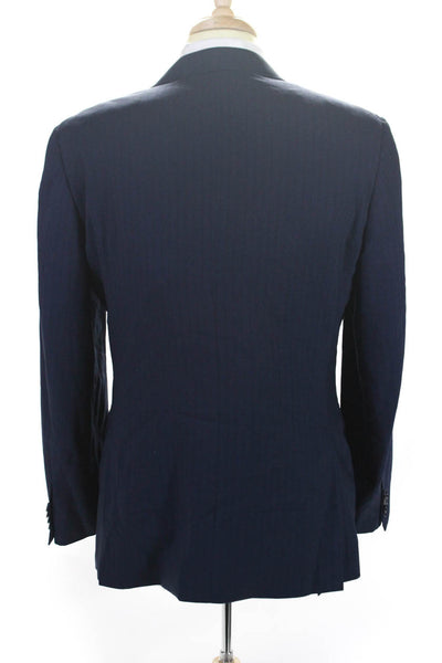 Canali Mens Pinstriped Two Button Notched Collar Blazer Jacket Navy Blue IT 50