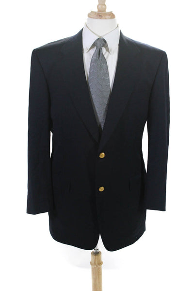 Hart Schaffner Marx Men Navy Blue Wool Two Button Long Sleeve Blazer Size 42