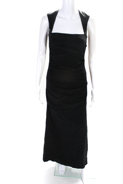 Nicole Miller Womens Sik Sequined Ruched Sleeveless A Line Gown Black Size 2