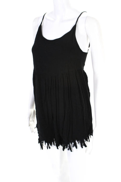 UNIF Womens Scoop Neck Spaghetti Strap Pleated Fringed Romper Black Size XS