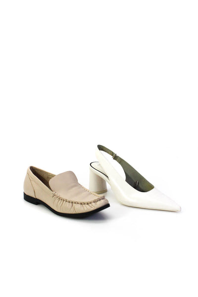 Zara Womens Pointed Toe Slingback Pumps Heels Moccasins White Tan Size 6 Lot 2