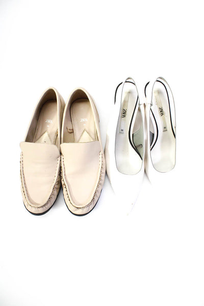 Zara Womens Pointed Toe Slingback Pumps Heels Moccasins White Tan Size 6 Lot 2