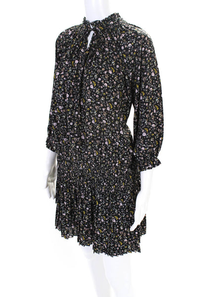 Decker Womens Floral Print Tied Ruffled Long Sleeve Blouson Dress Black Size S