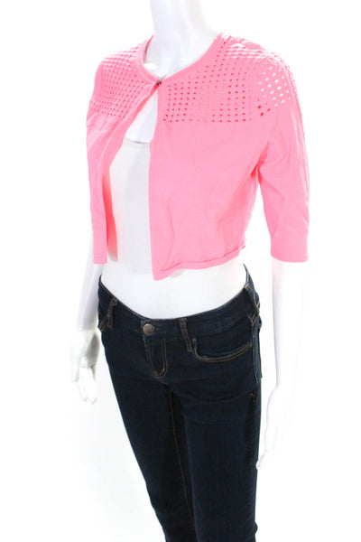 Elie Tahari Womens Thin-Knit Half Sleeve Cropped Bolero Top Neon Pink Size XS