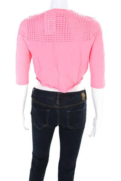 Elie Tahari Womens Thin-Knit Half Sleeve Cropped Bolero Top Neon Pink Size XS