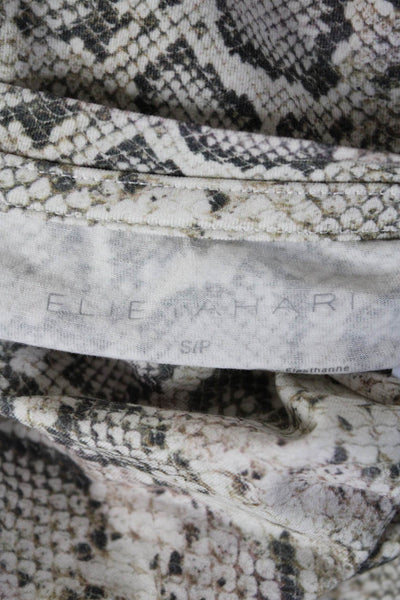 Elie Tahari Womens Cotton Python Print Short Sleeve Crewneck Shirt Ivory Size S