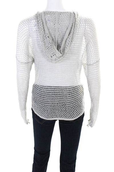 Elie Tahari Womens Open Thin-Knit Long Sleeve Hooded Crop Top Light Gray Size S