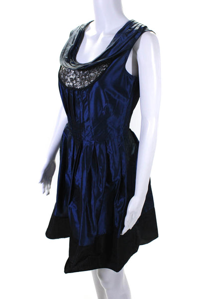 Vera Wang Lavender Label Womens Silk A Line Dress Midnight Blue Black Size 4