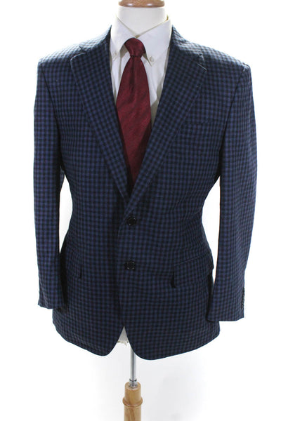 Trussini Mens Blue Wool Checker Two Button Long Sleeve Blazer Jacket Size 52