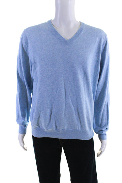346 Brooks Brothers Mens Long Sleeves V Neck Sweater Blue Cotton Size Large