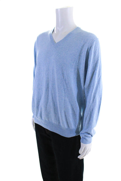 346 Brooks Brothers Mens Long Sleeves V Neck Sweater Blue Cotton Size Large