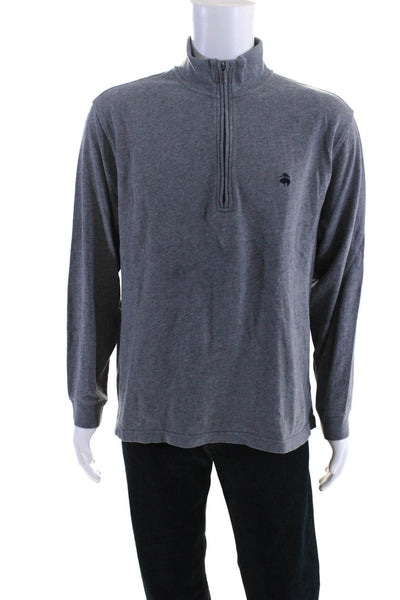 346 Brooks Brothers Mens Half Zipper Turtleneck Sweater Gray Cotton Size Large