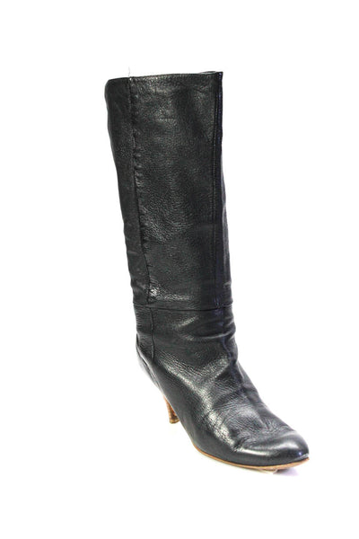 C Label Womens Leather Mid Calf Pull On Boots Black Size 10