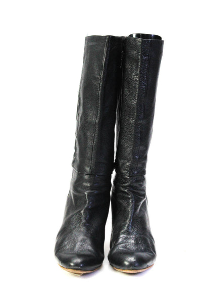 C Label Womens Leather Mid Calf Pull On Boots Black Size 10