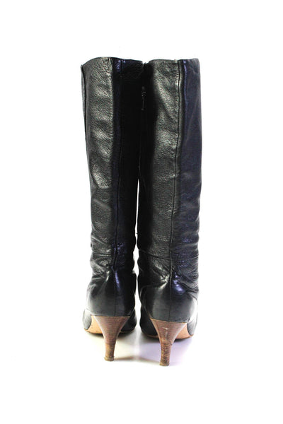 C Label Womens Leather Mid Calf Pull On Boots Black Size 10