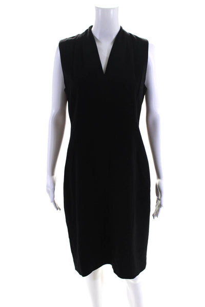 T Tahari Women's V-Neck Sleeveless A-Line Midi Dress Black Size M