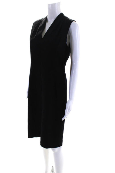 T Tahari Women's V-Neck Sleeveless A-Line Midi Dress Black Size M