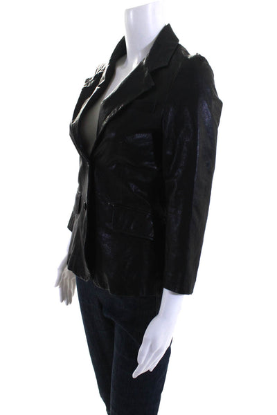 Elizabeth and James Womens Leather Button Down Light Jacket Black Size 6