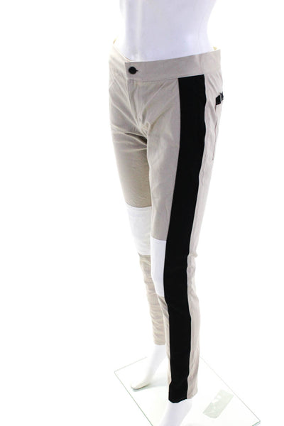 DKNY Womens Skinny Leg Color Block Pants Beige Black Cotton Size 4