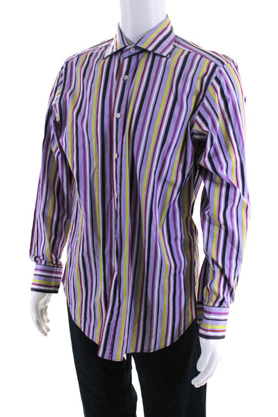 Etro Mens Striped Dress Shirt Lavender Multi Colored Cotton Size EUR 40