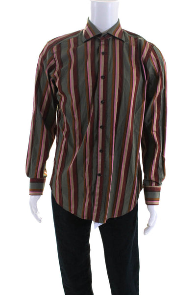 Etro Mes Striped Button Down Dress Shirt Purple Brown Cotton Size EUR 40