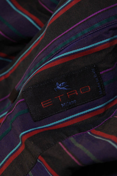 Etro Mens Striped Button Down Dress Shirt Multi Colored Cotton Size  40