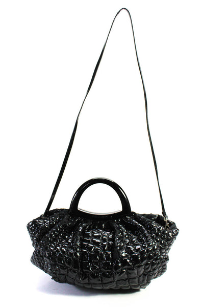 Giorgio Armani Womens Darted Textured Quilted Magnetic Frame Handbag Black