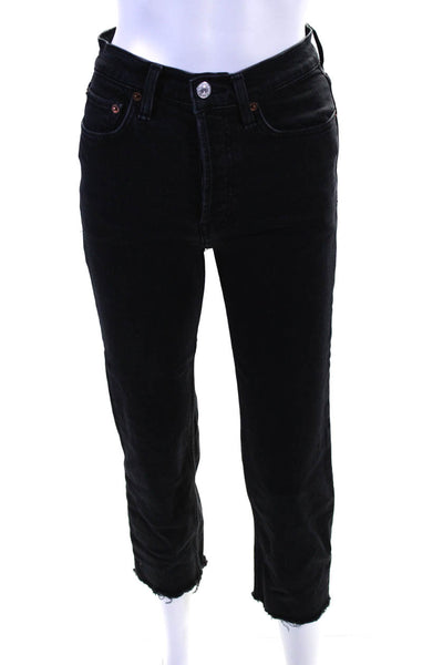 Re/Done Womens Cotton Button Fly Mid-Rise Straight Leg Jeans Black Size 25