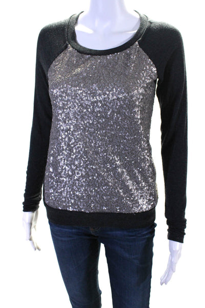 Three Dots for Scoop Women's Long Sleeve Sequin Raglan Sleeve Top Gray Size XS