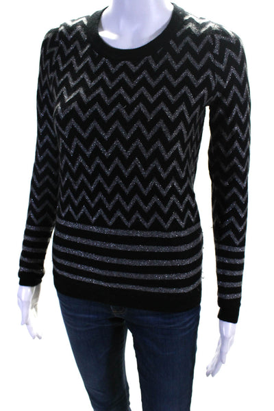 Joie Women's Long Sleeve Metallic Zig-Zag Pullover Sweater Black Size XS