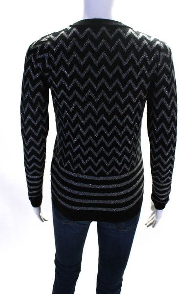 Joie Women's Long Sleeve Metallic Zig-Zag Pullover Sweater Black Size XS