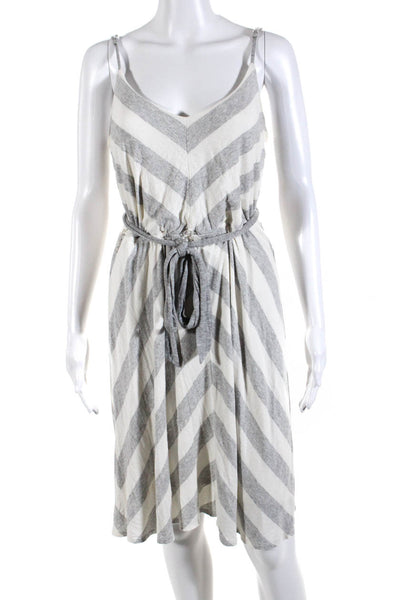 Red Haute Womens Striped V Neck Belted A Line Dress Whit Grey Size Large