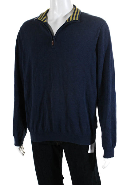 J. Mclaughlin Mens Half Zipper Turtleneck Sweater Blue Cotton Size Extra Large