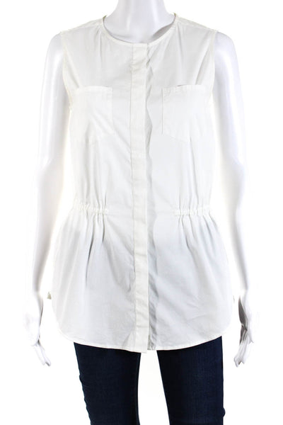 Theory Womens Cotton Sleeveless Hidden Placket Button Up Blouse White Size S