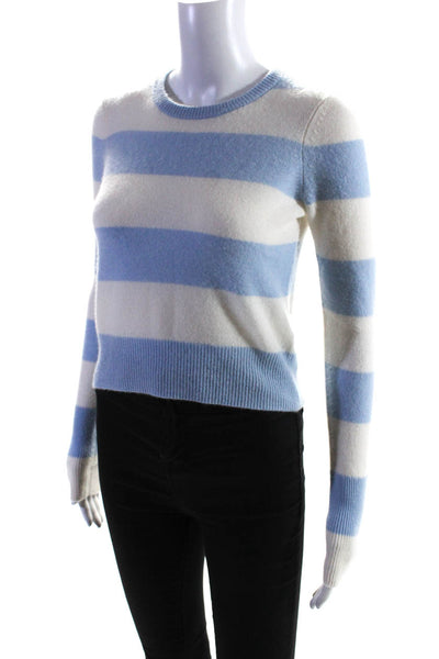 Intermix Womens Cashmere Striped Print Long Sleeve Pullover Sweater Blue Size P