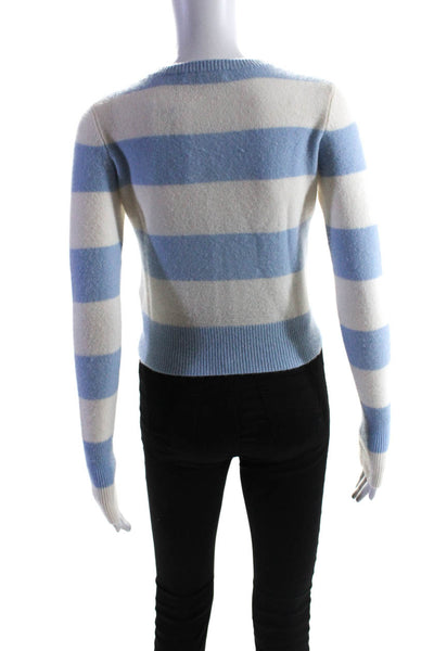 Intermix Womens Cashmere Striped Print Long Sleeve Pullover Sweater Blue Size P