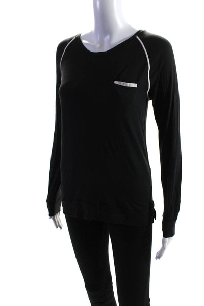 Lululemon Womens Striped Print Round Neck Long Sleeve Pullover Top Black Size S