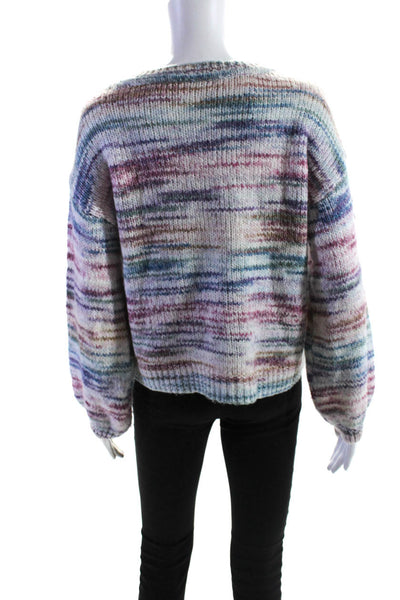 Vince Camuto Womens Striped Knitted Long Sleeve Pullover Sweater Purple Size S