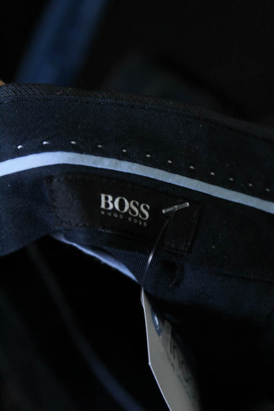 Boss Hugo Boss Mens Wool Pleated Hook & Eye Tapered Dress Pants Blue Size EUR32