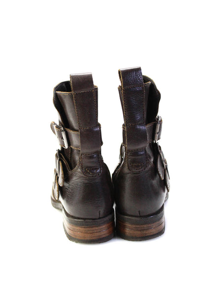 Eric Michael Womens Leather Side Zip Darted Buckled Ankle Boots Brown Size EUR38