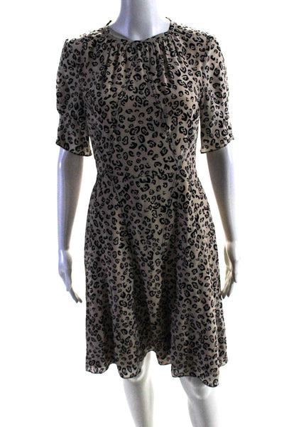 Altuzarra Womens Beige Silk Animal Print Crew Neck Fit & Flare Dress Size 36