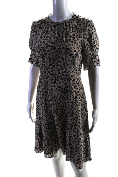 Altuzarra Womens Beige Silk Animal Print Crew Neck Fit & Flare Dress Size 36