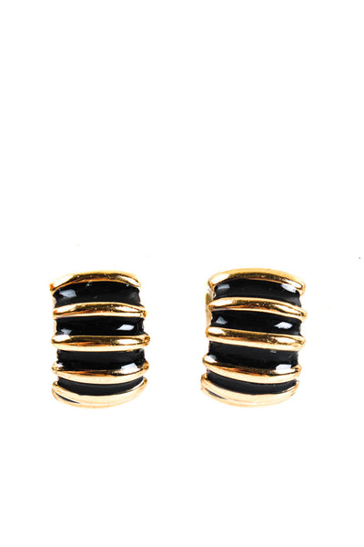 Ciner Womens Gold Tone Black Enamel Clip On Half Huggie Earrings