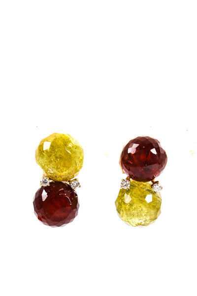Designer Womens 18k Yellow Gold Glass Diamond Clip On Earrings