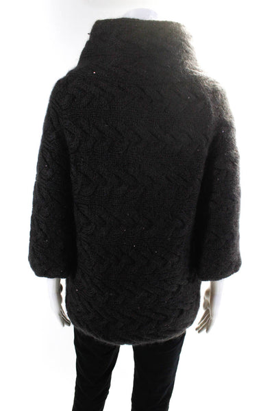 Herno Womens Cable Knit Sequin 3/4 Sleeve Coat Jacket Dark Gray Size EU 42
