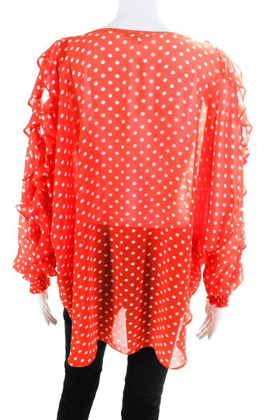 Alberto Makali Womens Polka Dot Ruche Ruffled Tied Hem Blouse Orange Size XS