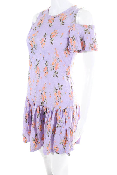 Rebecca Taylor Womens Floral Cold Shoulder A-Line Midi Dress Purple Size XS