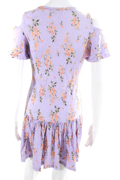 Rebecca Taylor Womens Floral Cold Shoulder A-Line Midi Dress Purple Size XS