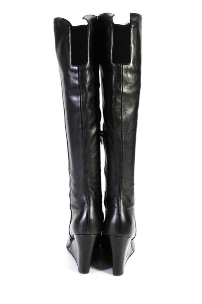 Stuart Weitzman Womens Zip Pointed Toe Wedge Heels Knee-High Boots Black Size 9